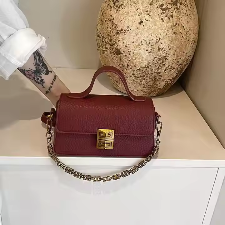Versatile Crossbody Fashionable Square Handbags with Chains Handle, PU Leather - Image 3